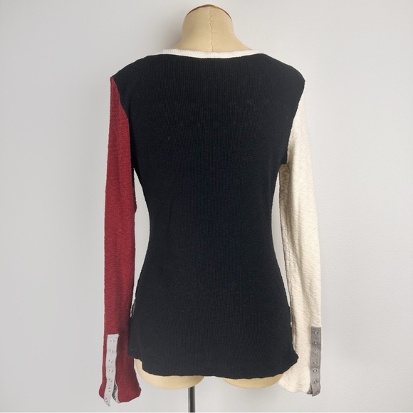 Pete Collection Knit Henley Top Colorblock Long Sleeve - Picture 3 of 5